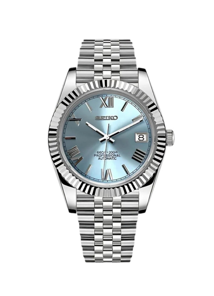 Datejust Mod Silver ~ Roman Numerals - Light Blue