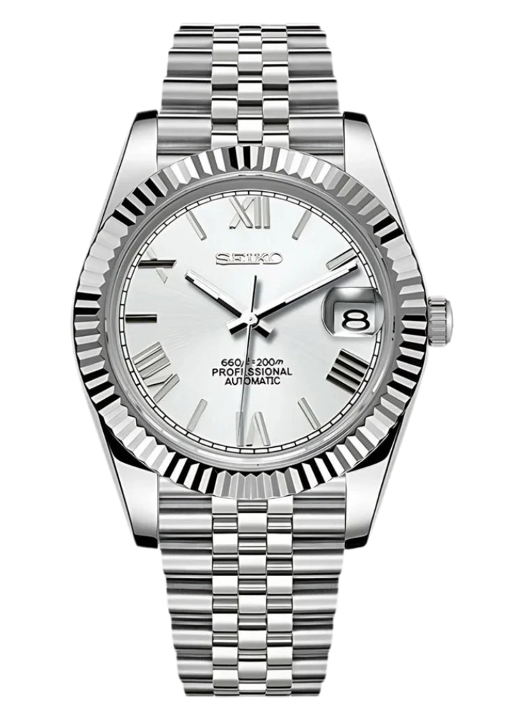 Datejust Mod Silver ~ Roman Numerals - White